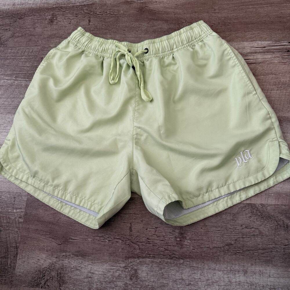 YoungLA Mesh-Lined Shorts Mens Medium Green Pastel Flow Drawstring Logo Pull-On